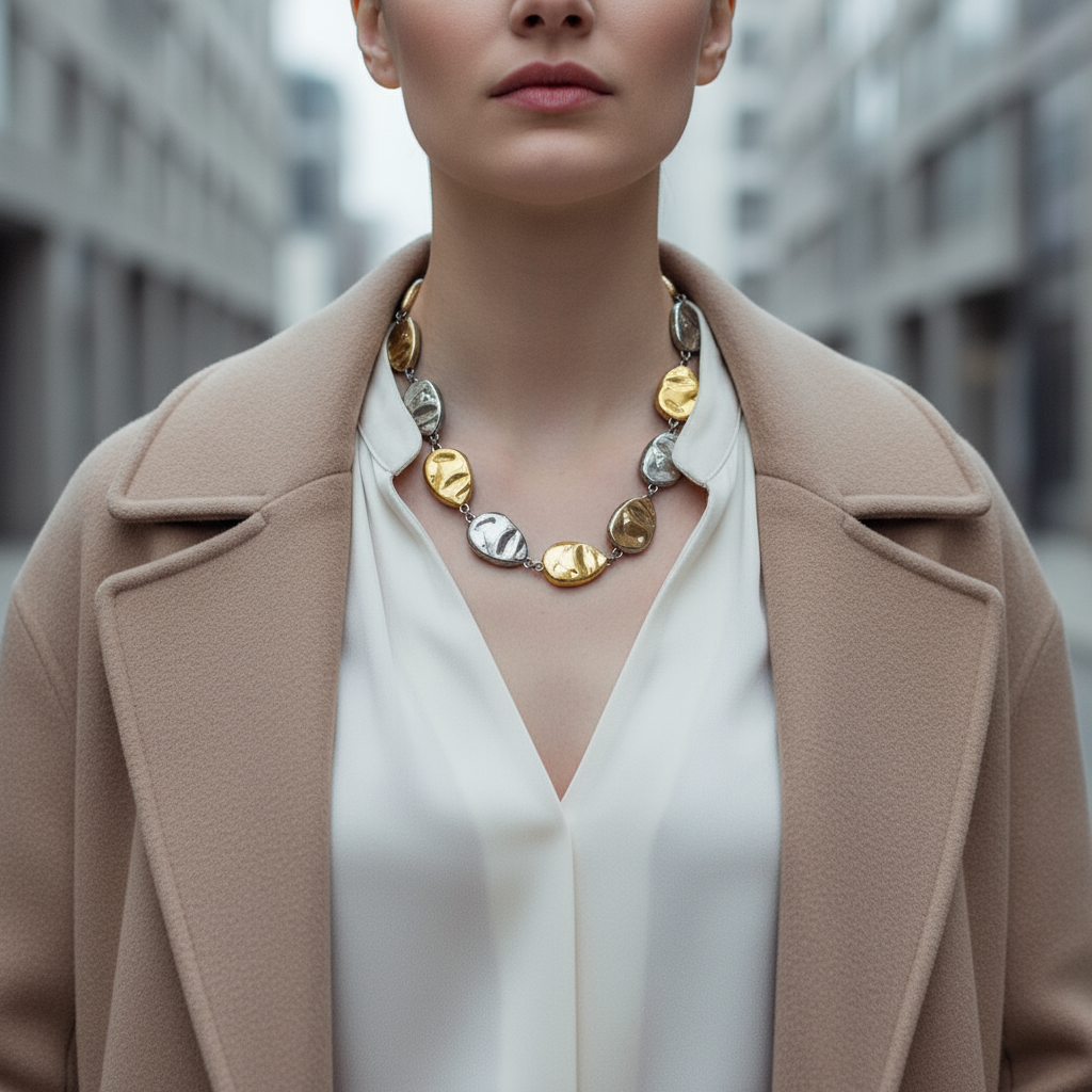 Eira Necklace – Ατσάλινο Κολιέ με Ανάγλυφες Χάντρες σε Χρυσό, Ασημί & Δίχρωμο | So Cute by Dimi