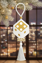 Plexiglass γούρι ζάρι Symbolic Luxe 2026 μαύρο-χρυσό ή λευκό-χρυσό με φούντα — So Cute by Dimi