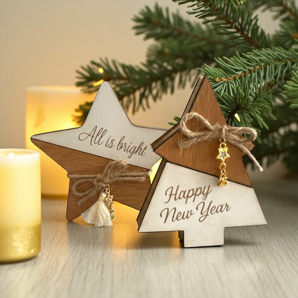 Ξύλινα επιτραπέζια γούρια με χαραγμένη ευχή – So Cute by Dimi