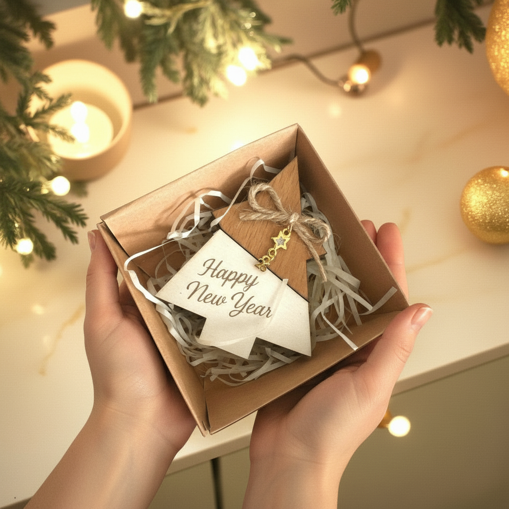 Ξύλινο Γούρι “Happy New Year” με Έλατο - So Cute by Dimi