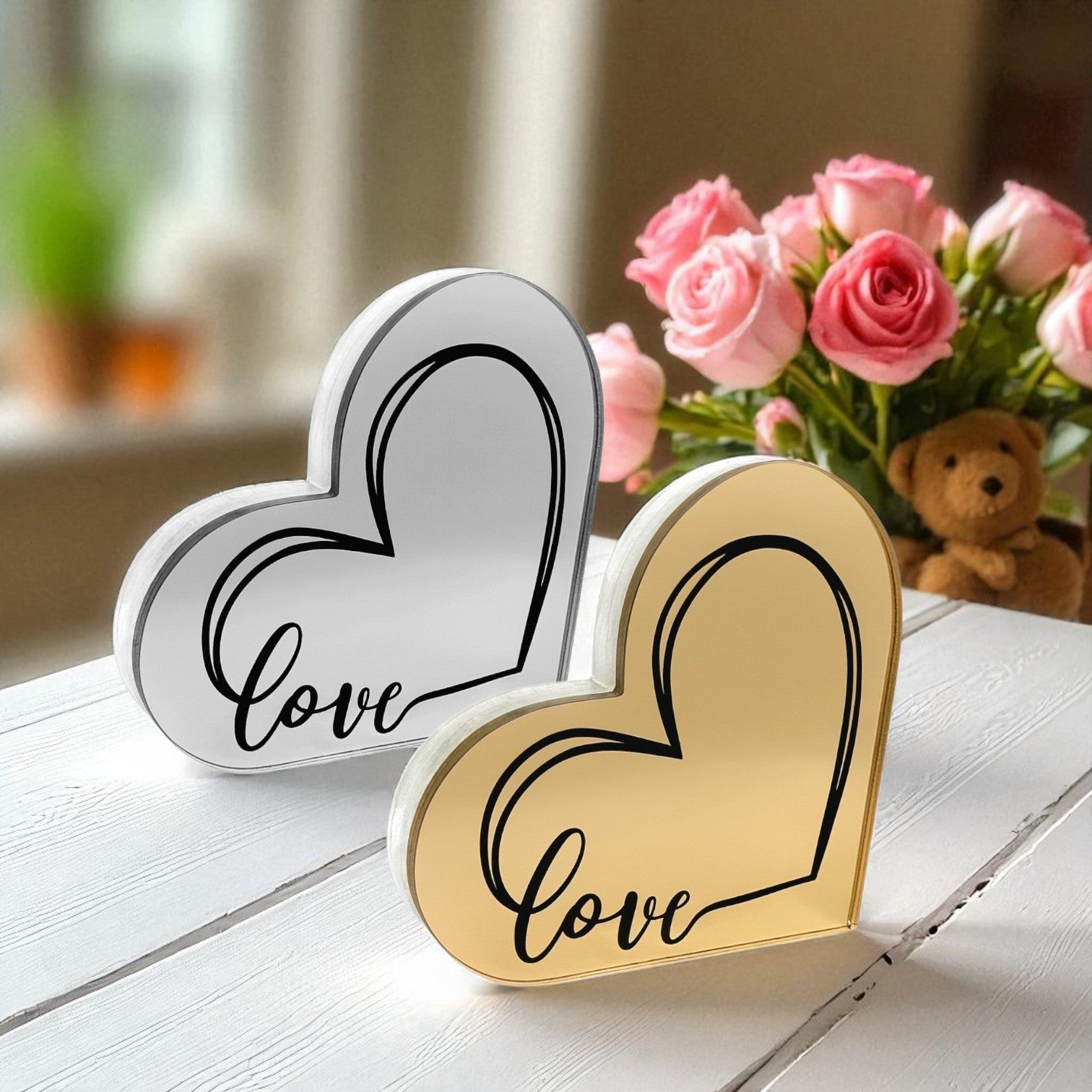 💖 Χειροποίητο Γούρι Καρδιά “Love” – Plexiglass Καθρέφτης - So Cute by Dimi