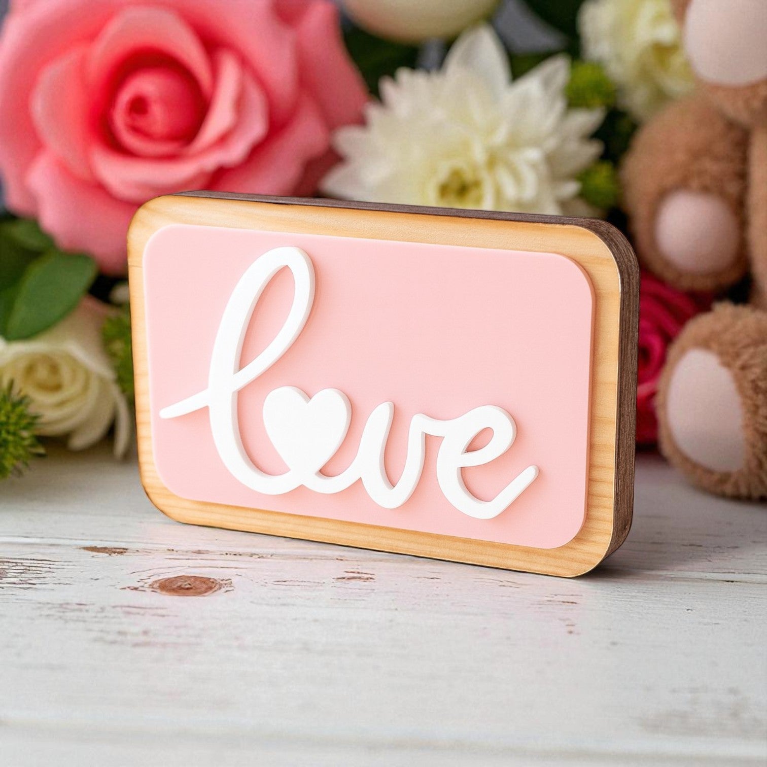 Χειροποίητο Επιτραπέζιο Γούρι "LOVE" – Baby Pink Plexiglass - So Cute by Dimi