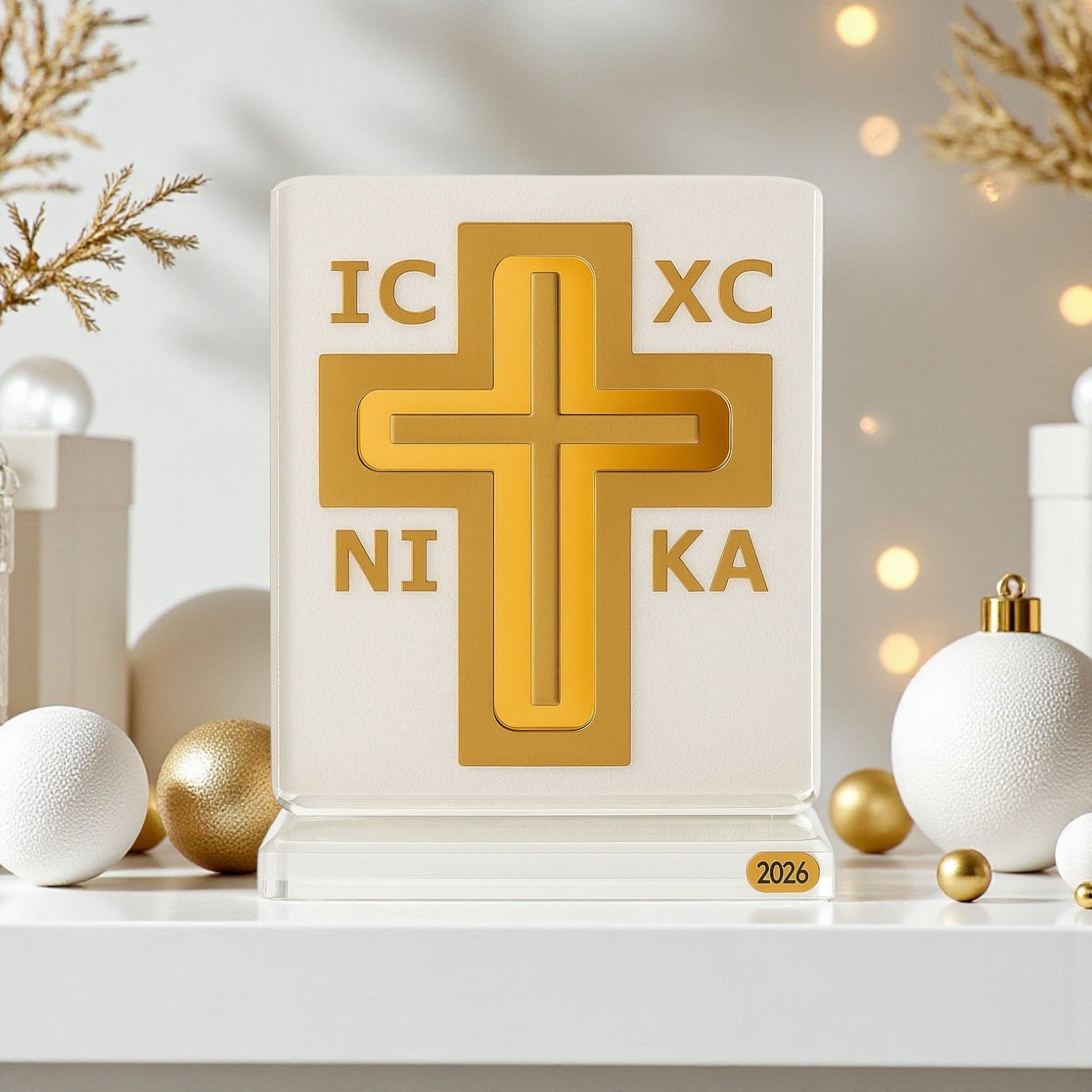🕊️ Επιτραπέζιο Γούρι Σταυρός IC XC NI KA – Plexiglass Καθρέφτης 2026 - So Cute by Dimi