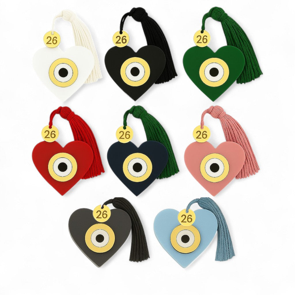 Γούρι Plexiglass Καρδιά με Μάτι, Φούντα & Χρυσό Charm 26 – 8 εκ. - So Cute by Dimi