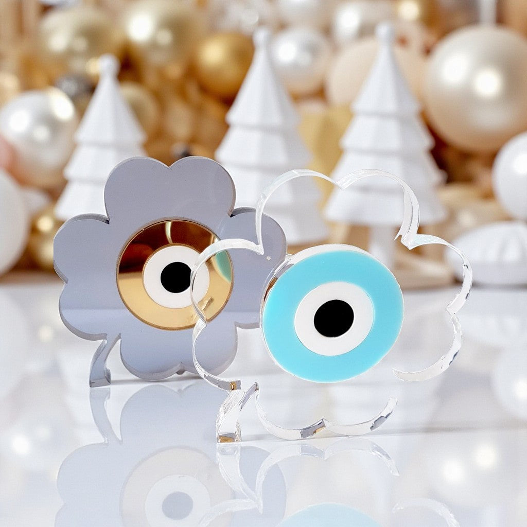 Γούρι Plexiglass Τετράφυλλο Τριφύλλι με Μάτι | Επιτραπέζιο Διακοσμητικό - So Cute by Dimi