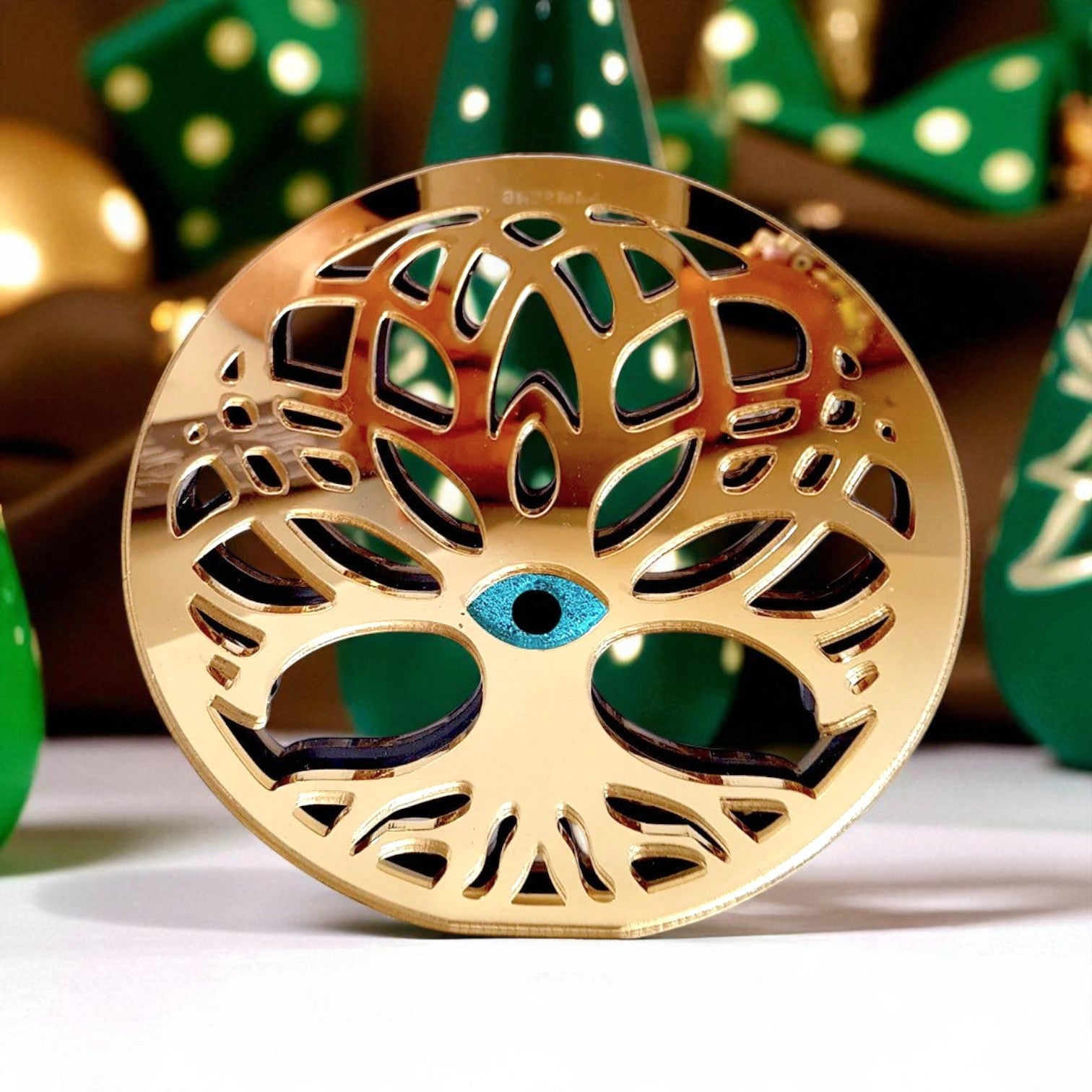 Χειροποίητο επιτραπέζιο γούρι δέντρο ζωής από χρυσό plexiglass με μάτι προστασίας – So Cute by Dimi