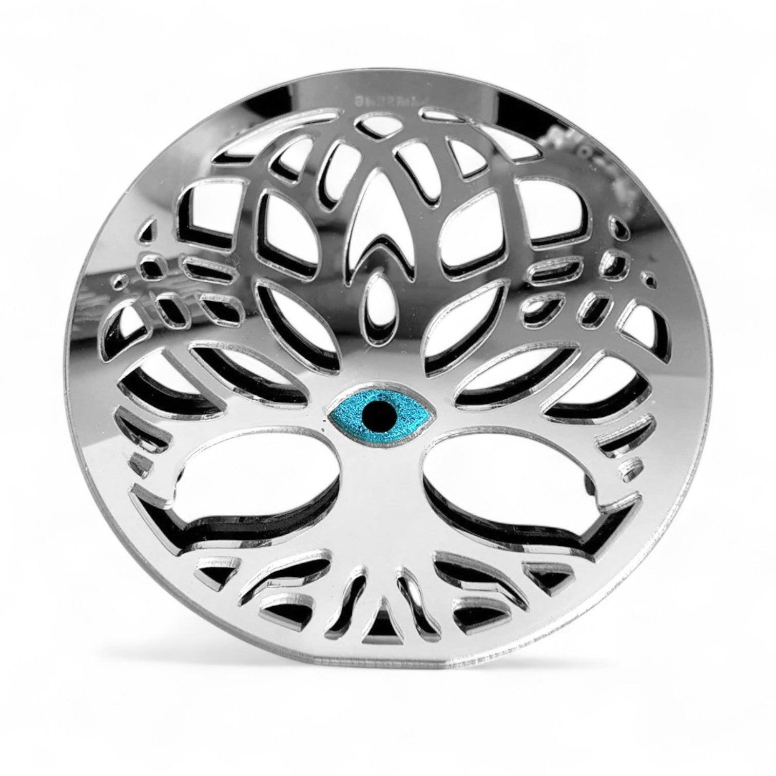 Χειροποίητο επιτραπέζιο γούρι δέντρο ζωής από ασημί plexiglass με μάτι προστασίας – So Cute by Dimi