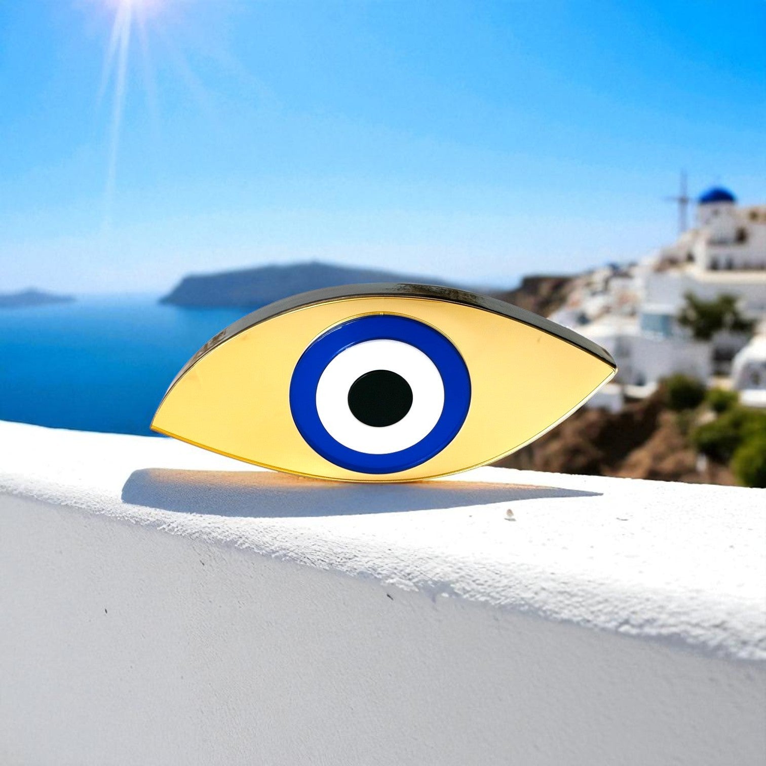 Χειροποίητο γούρι μάτι plexiglass καθρέφτης οβάλ λοξό σχήμα χρυσό – So Cute by Dimi