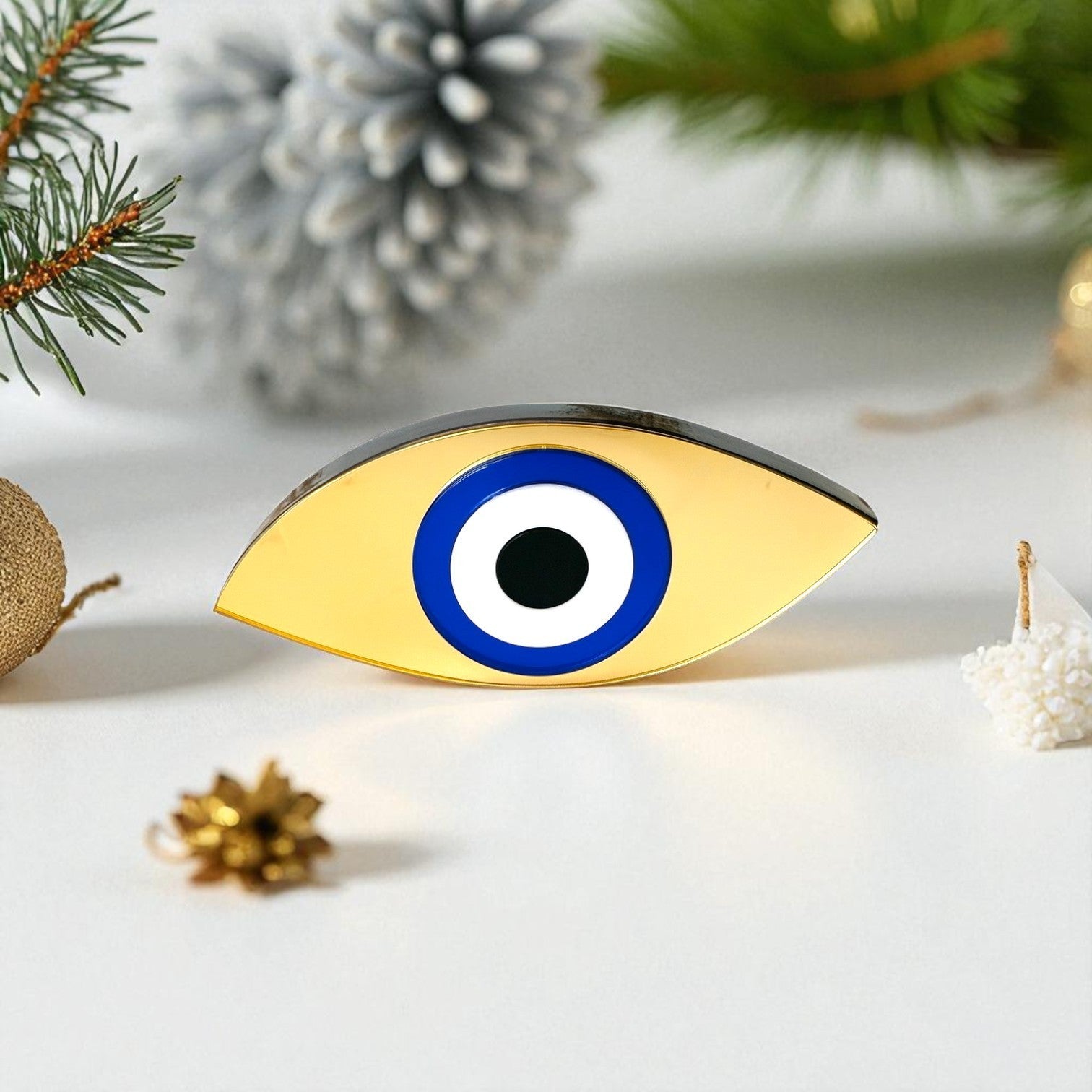 Χειροποίητο γούρι μάτι plexiglass καθρέφτης οβάλ λοξό σχήμα χρυσό και ασημί – So Cute by Dimi