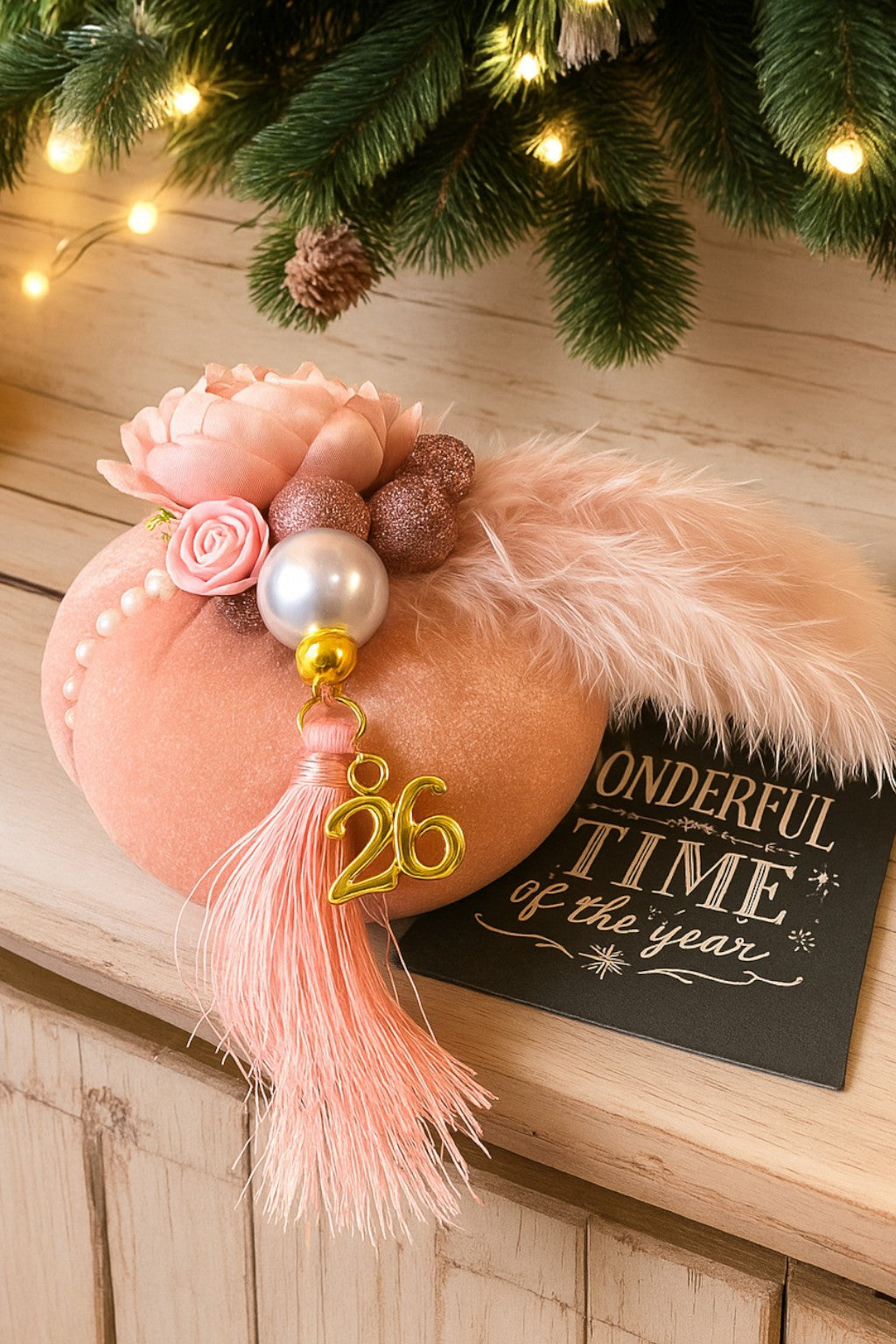 Γούρι 2026 Velvet Pumpkin Charm με πέρλες, φτερό & λουλούδι – So Cute by Dimi