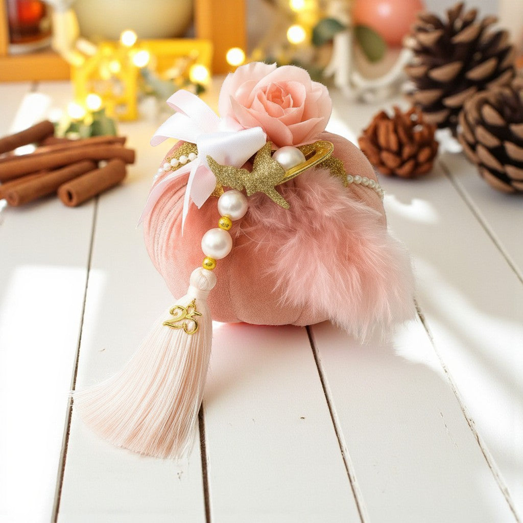 Χειροποίητο γούρι μεγάλη βελούδινη κολοκύθα με πλούσιο στολισμό So Cute by Dimi