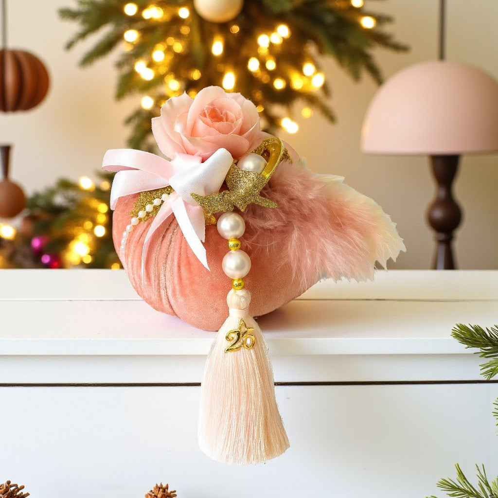 Χειροποίητο γούρι μεγάλη βελούδινη κολοκύθα με πλούσιο στολισμό So Cute by Dimi