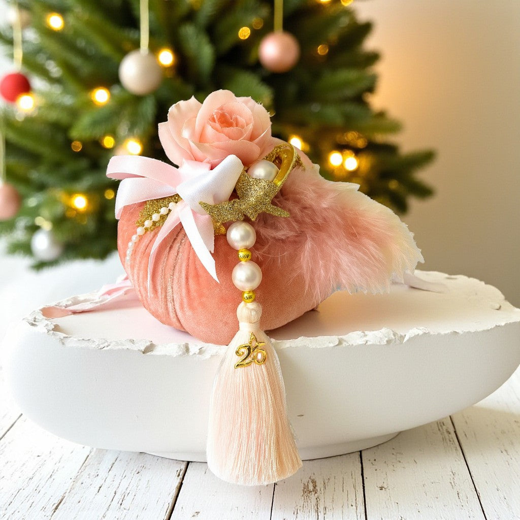 Χειροποίητο γούρι μεγάλη βελούδινη κολοκύθα με πλούσιο στολισμό So Cute by Dimi