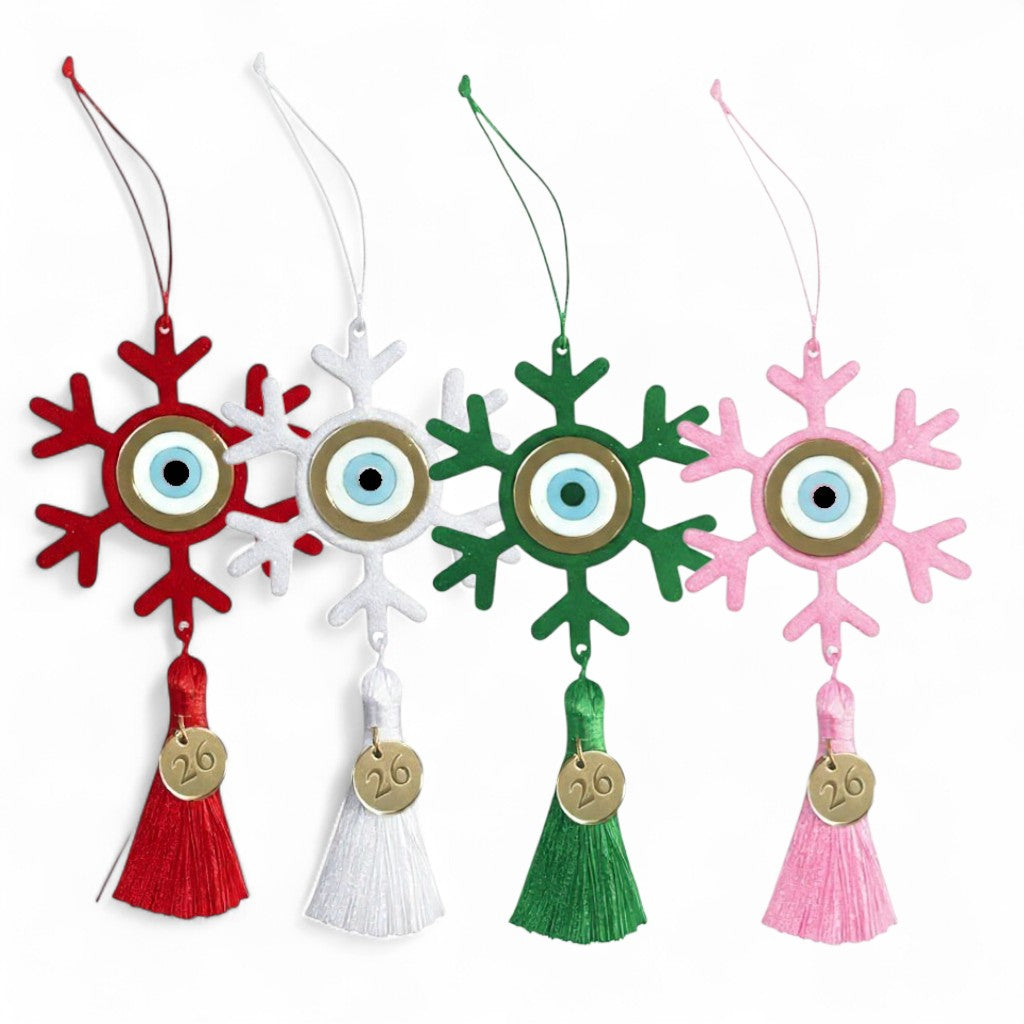 Κρεμαστό Γούρι Νιφάδα με Μάτι & Φούντα – 2026 - So Cute by Dimi