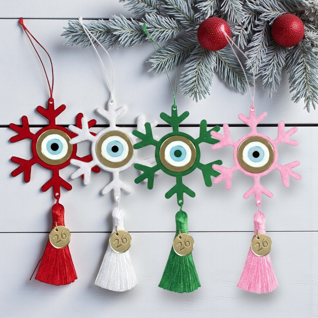 Κρεμαστό Γούρι Νιφάδα με Μάτι & Φούντα – 2026 - So Cute by Dimi