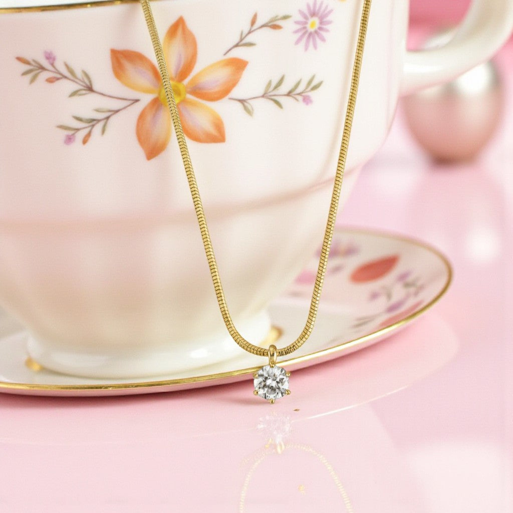 Κολιέ Classic Solitaire από ατσάλι με ζιργκόν σε χρυσό