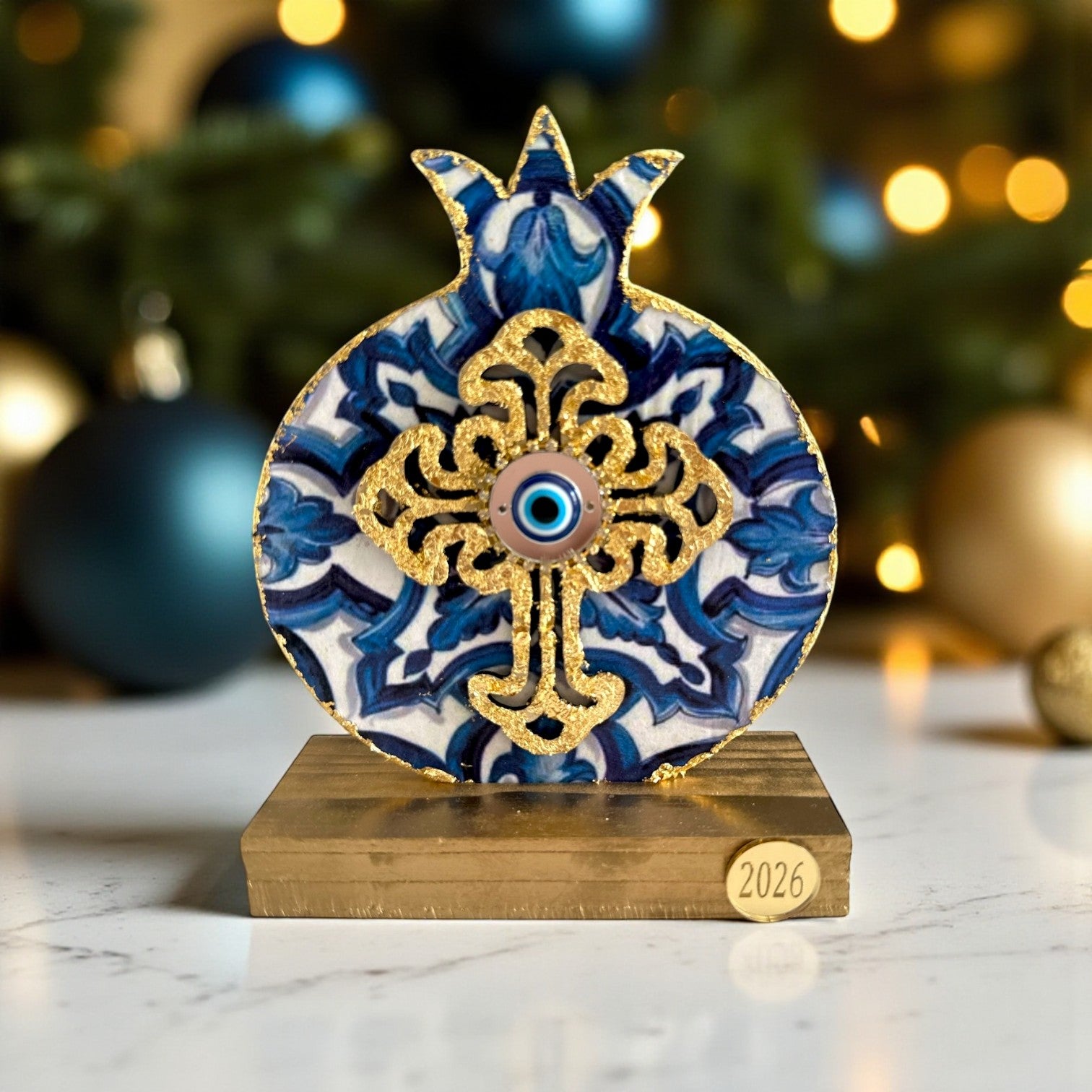 Γούρι 2026 ρόδι Σαντορίνη με σταυρό και μάτι – λιανική So Cute by Dimi