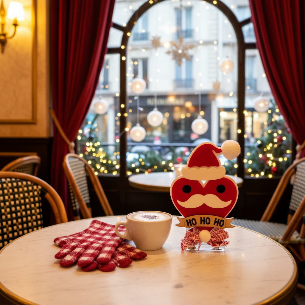 Επιτραπέζιο γούρι Christmas Pop Ho Ho Ho από plexiglass σε σχήμα καρδιάς με σκούφο Άι Βασίλη – So Cute by Dimi