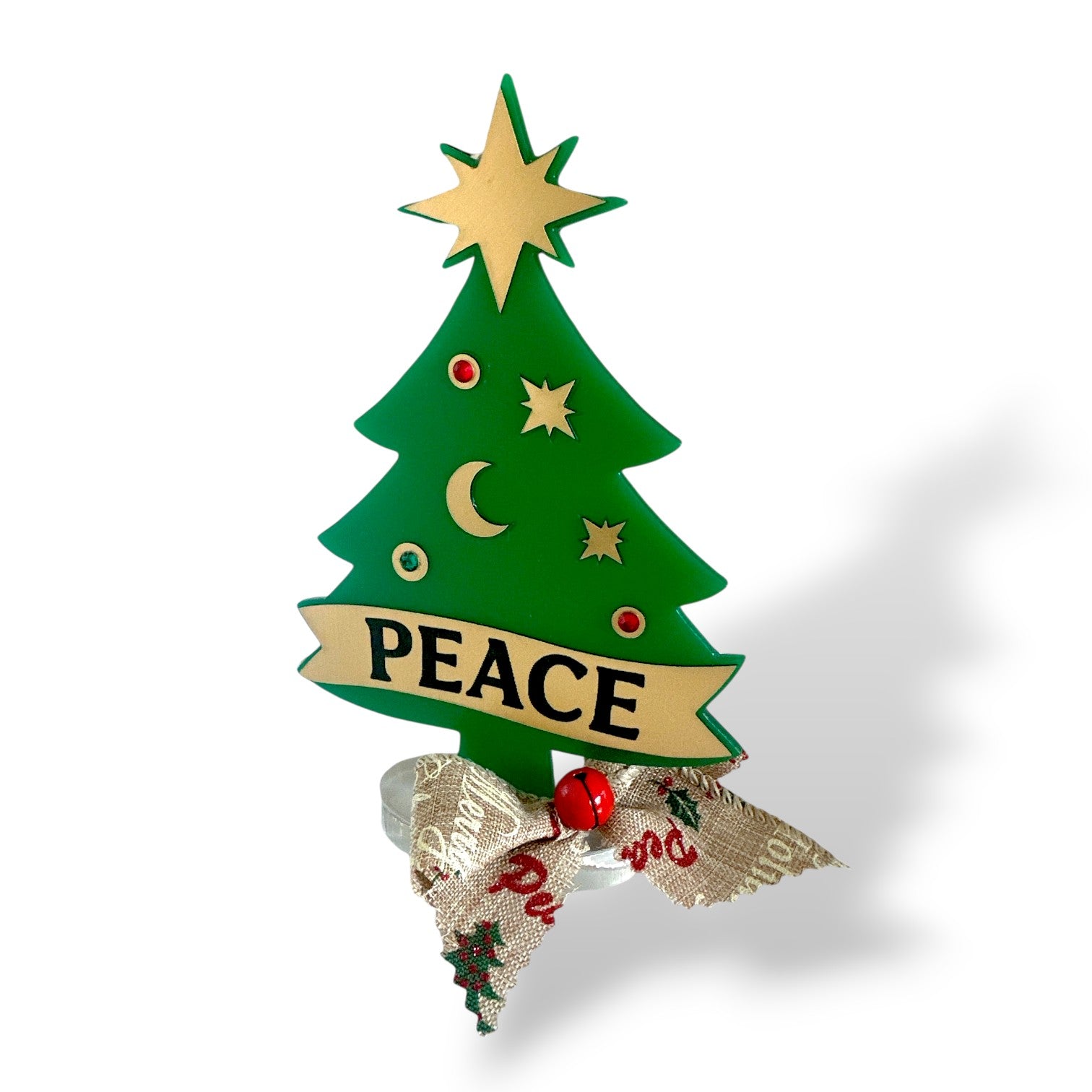 Επιτραπέζιο γούρι Christmas Pop Peace Tree από plexiglass σε σχήμα δέντρου με banner PEACE – So Cute by Dimi