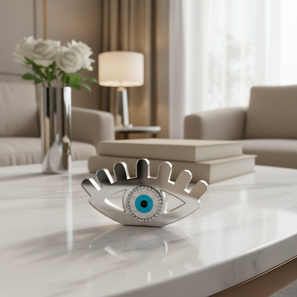 Γούρι επιτραπέζιο μάτι plexiglass καθρέφτης με βλέφαρα και στρας – So Cute by Dimi