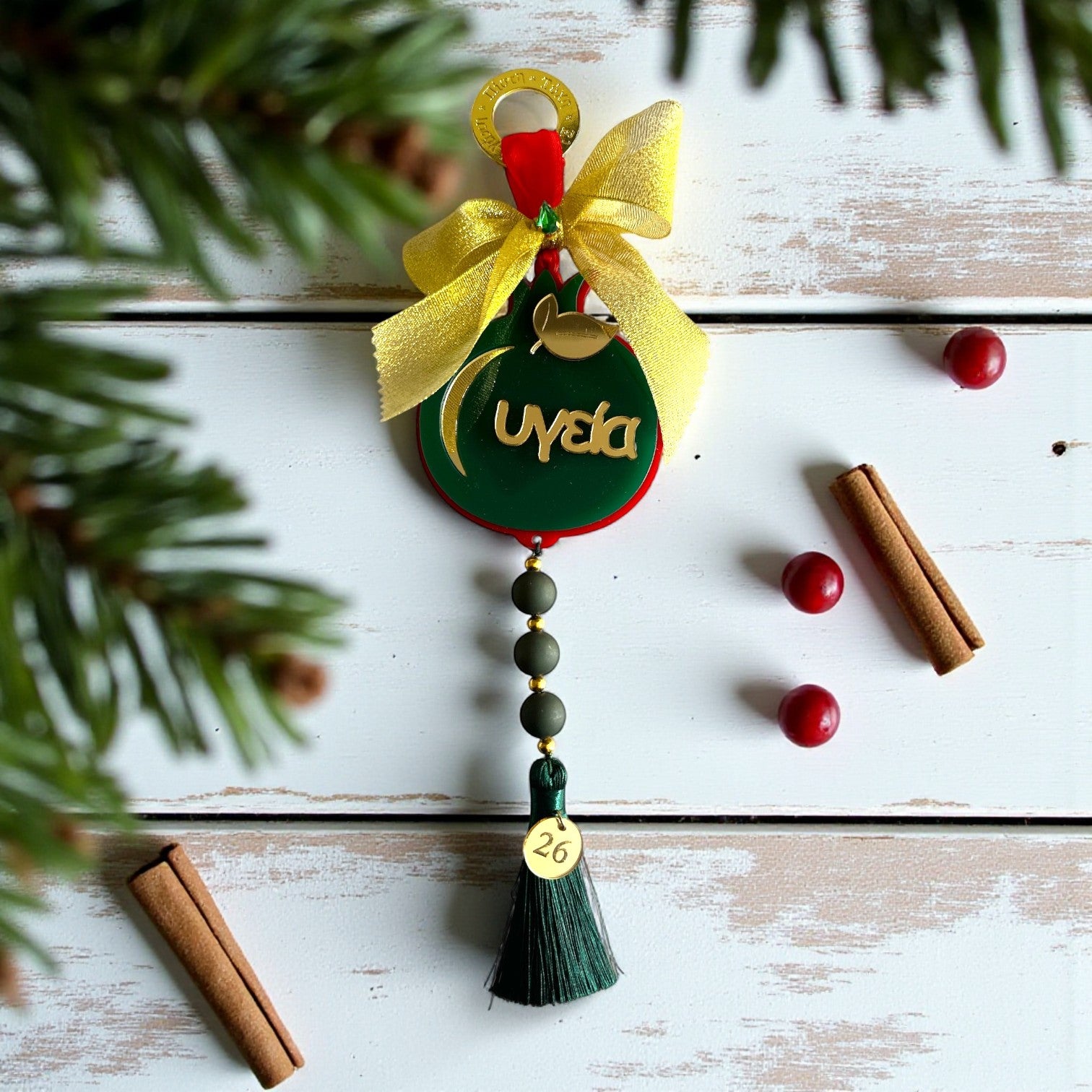 Γούρι 2026 Κρεμαστό Ρόδι Plexiglass με Επιγραφή Υγεία & Πολυτελή Στολισμό - So Cute by Dimi