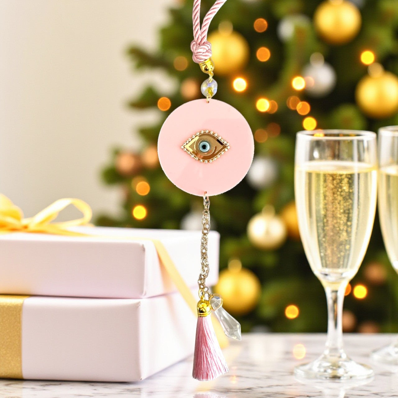 Γούρι Elegant Eye κρεμαστό με μάτι, στρας και κρύσταλλο σε στρογγυλή βάση plexiglass So Cute by Dimi