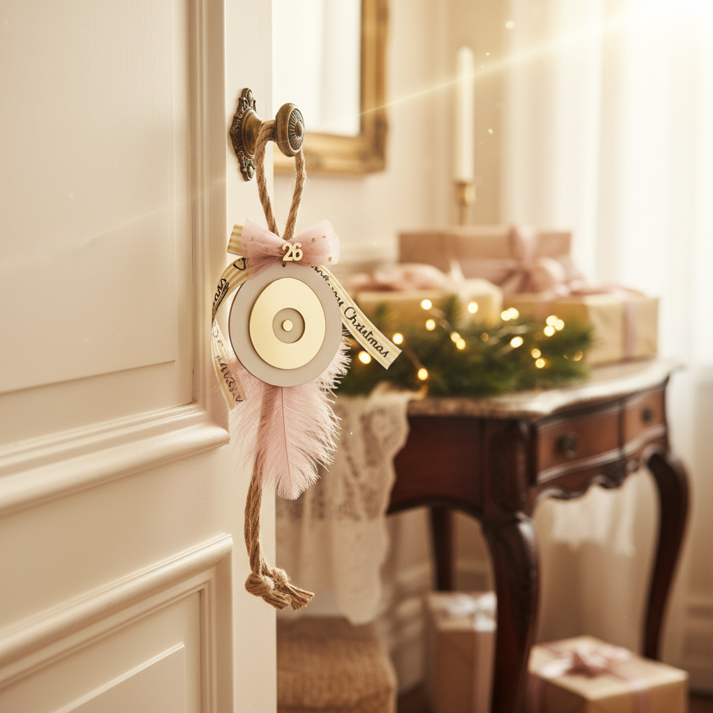 Κρεμαστό γούρι μάτι με χρυσό καθρέφτη, λευκή βάση και ροζ φτερό, ύψους 35 εκ., So Cute by Dimi