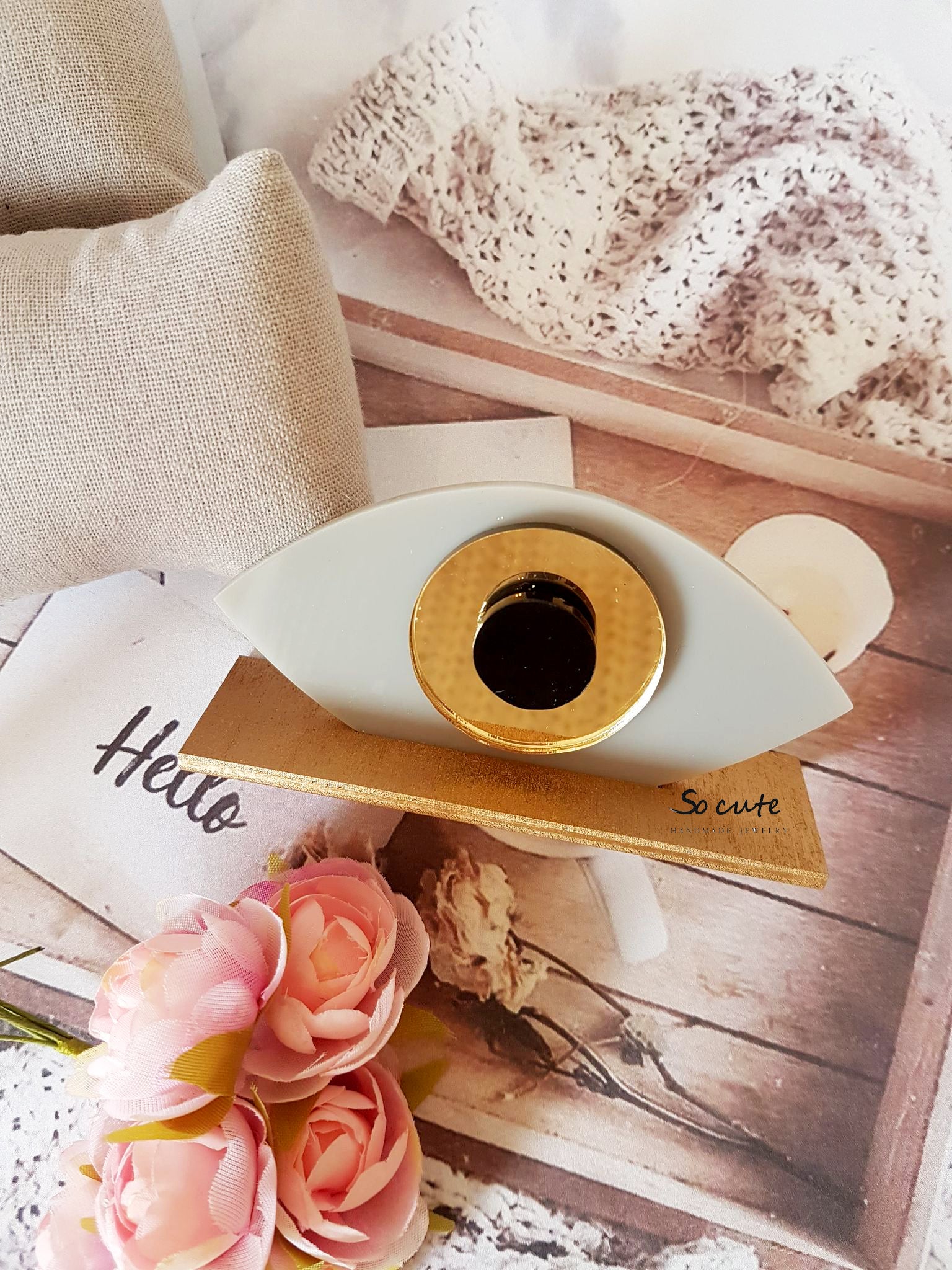 Γούρι πλεξιγκλάς μικρό οβάλ μάτι σε βάση - So Cute by Dimi