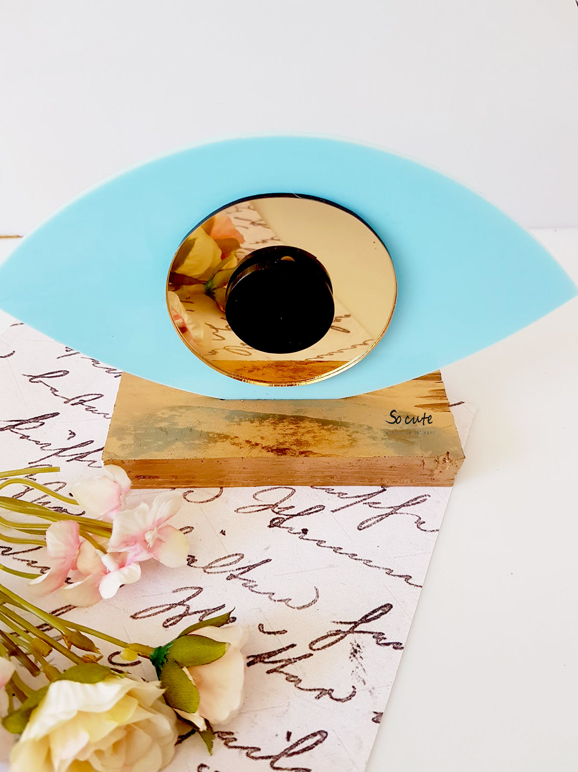 Γούρι οβάλ γαλάζιο μάτι σε βάση - So Cute by Dimi