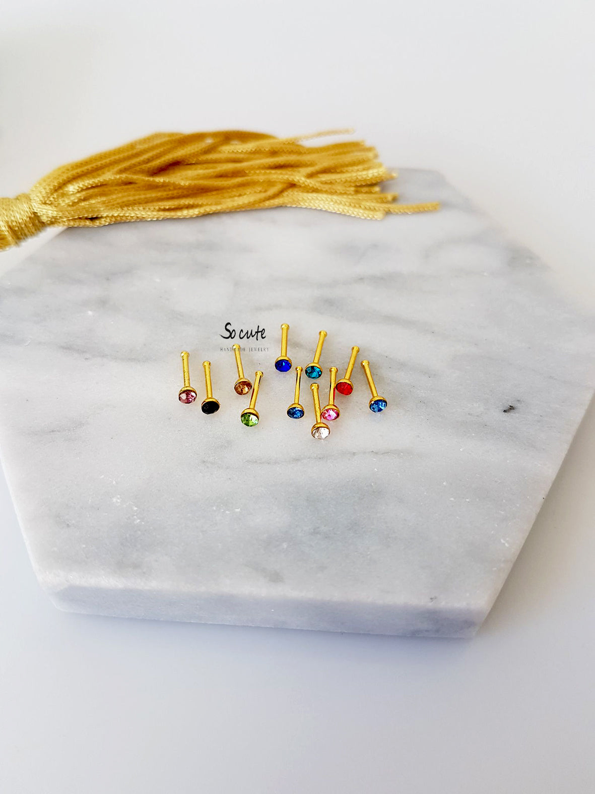 Σκουλαρίκι μύτης με χρωματιστό κρύσταλλο - So Cute by Dimi