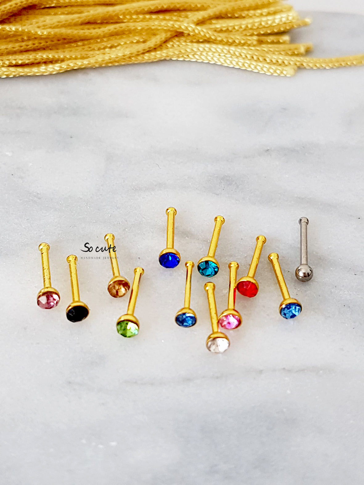 Σκουλαρίκι μύτης με χρωματιστό κρύσταλλο - So Cute by Dimi