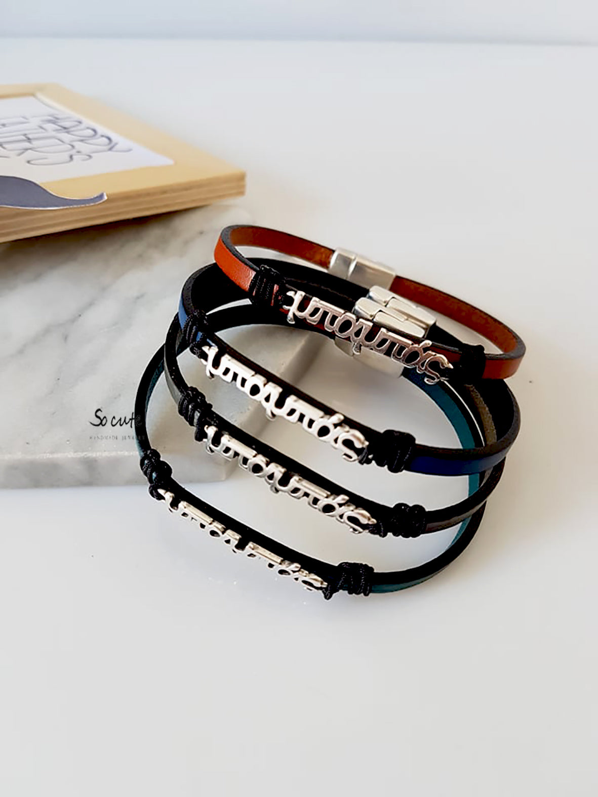 Ανδρικό δερμάτινο βραχιόλι μπαμπάς - So Cute by Dimi