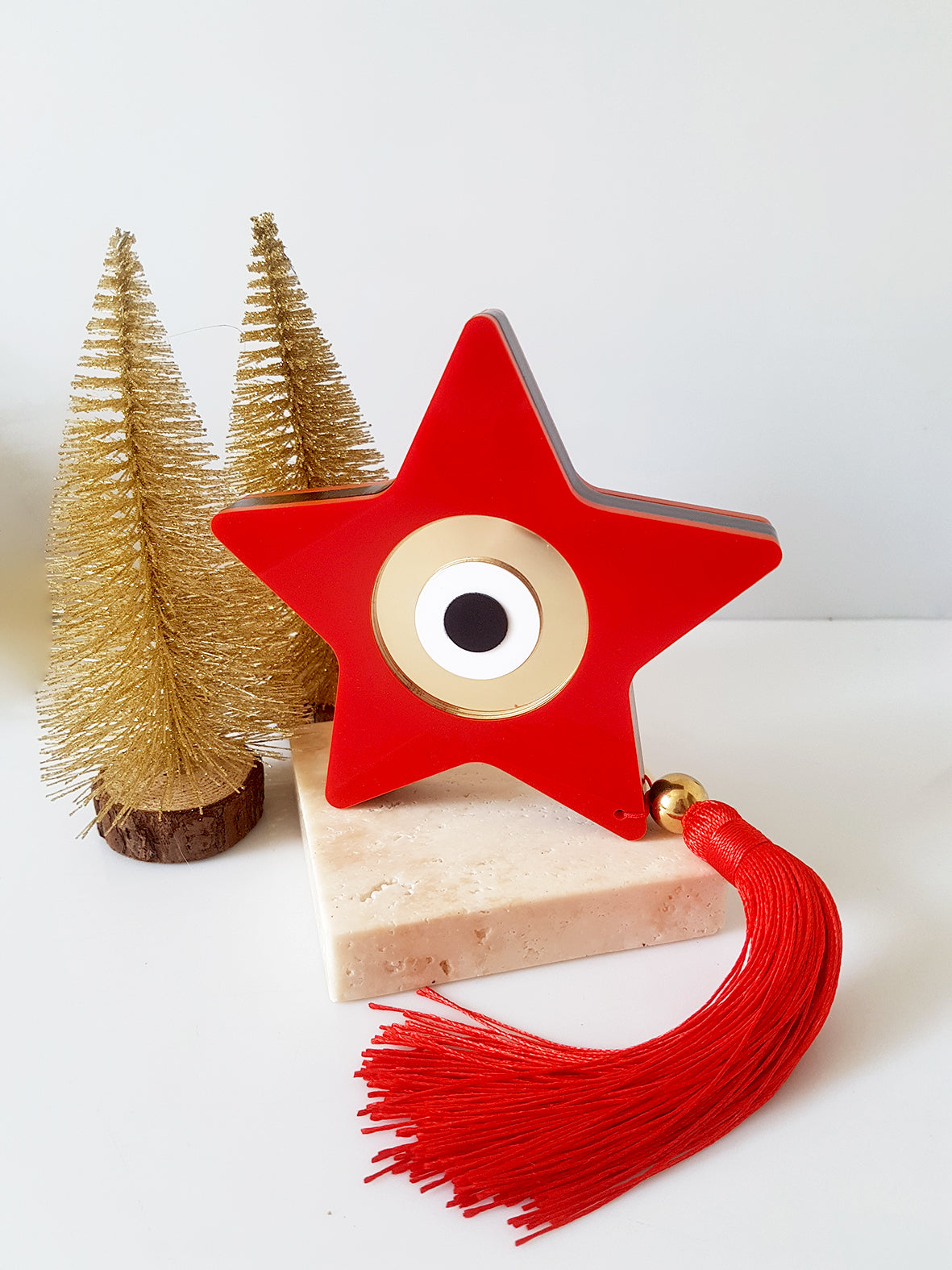 Επιτραπέζιο Πρωτότυπο Γούρι Star Charm , χειροποίητο απο plexiglass αστέρι με μάτι – minimal luxury- So Cute by Dimi