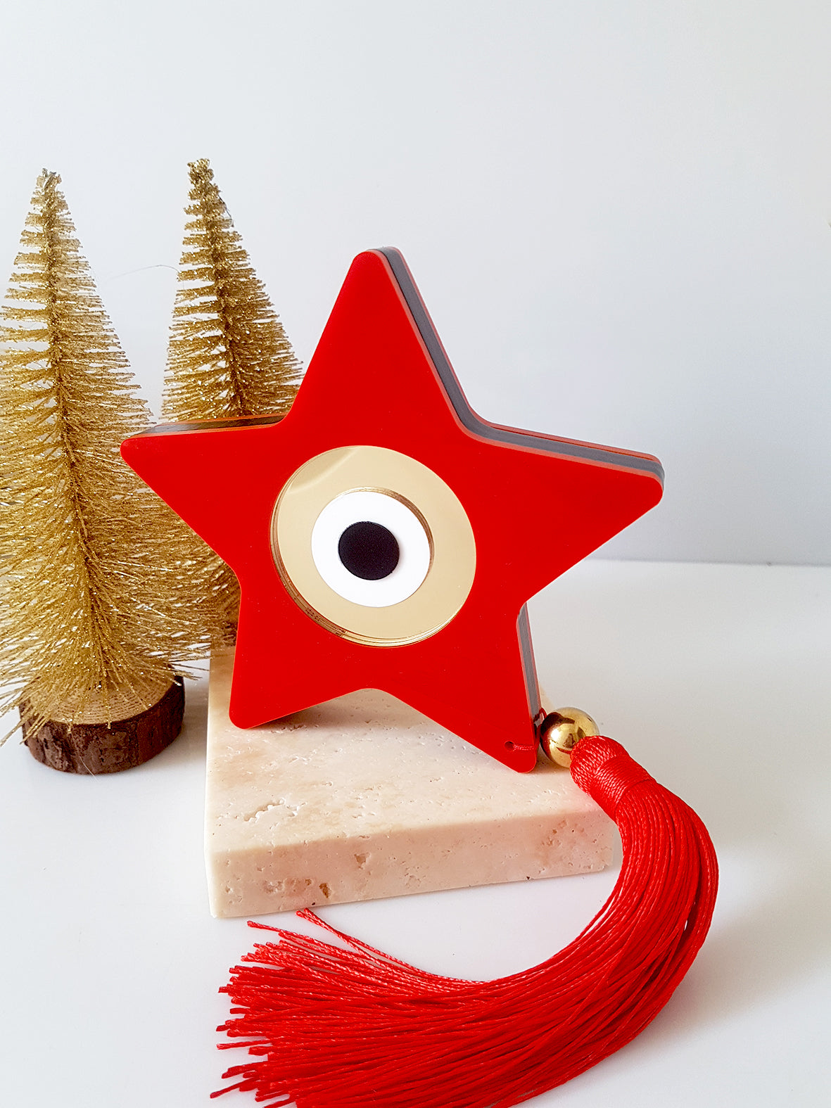 Επιτραπέζιο Πρωτότυπο Γούρι Star Charm , χειροποίητο απο plexiglass αστέρι με μάτι – minimal luxury- So Cute by Dimi