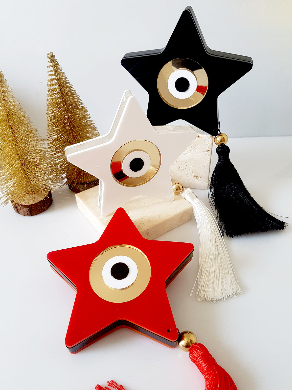 Επιτραπέζιο Πρωτότυπο Γούρι Star Charm , χειροποίητο απο plexiglass αστέρι με μάτι – minimal luxury- So Cute by Dimi