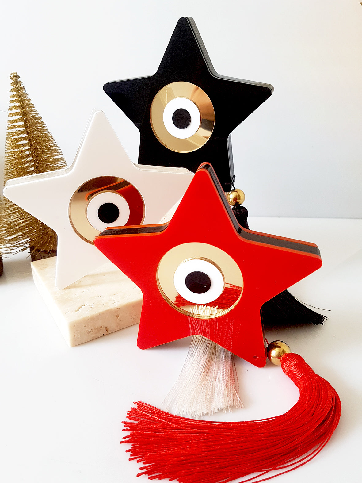 Επιτραπέζιο Πρωτότυπο Γούρι Star Charm , χειροποίητο απο plexiglass αστέρι με μάτι – minimal luxury- So Cute by Dimi