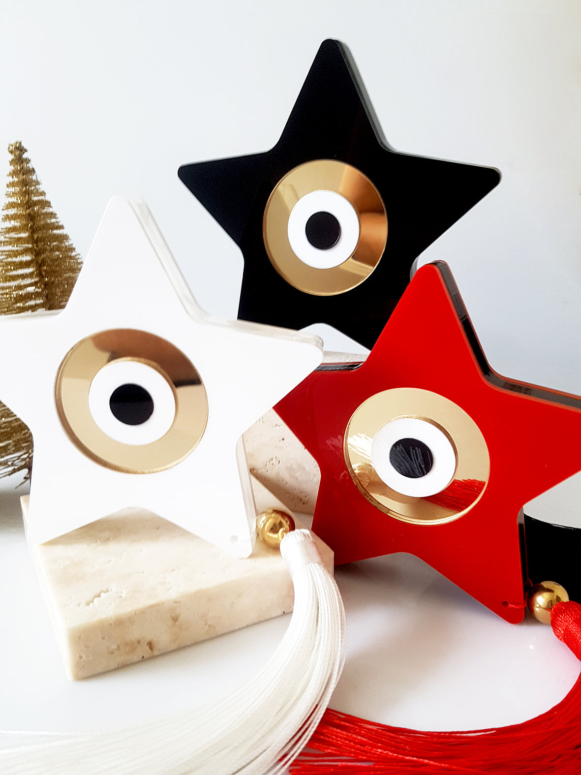 Επιτραπέζιο Πρωτότυπο Γούρι Star Charm , χειροποίητο απο plexiglass αστέρι με μάτι – minimal luxury- So Cute by Dimi