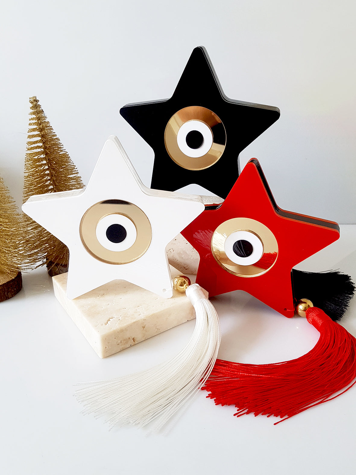 Επιτραπέζιο Πρωτότυπο Γούρι Star Charm , χειροποίητο απο plexiglass αστέρι με μάτι – minimal luxury- So Cute by Dimi