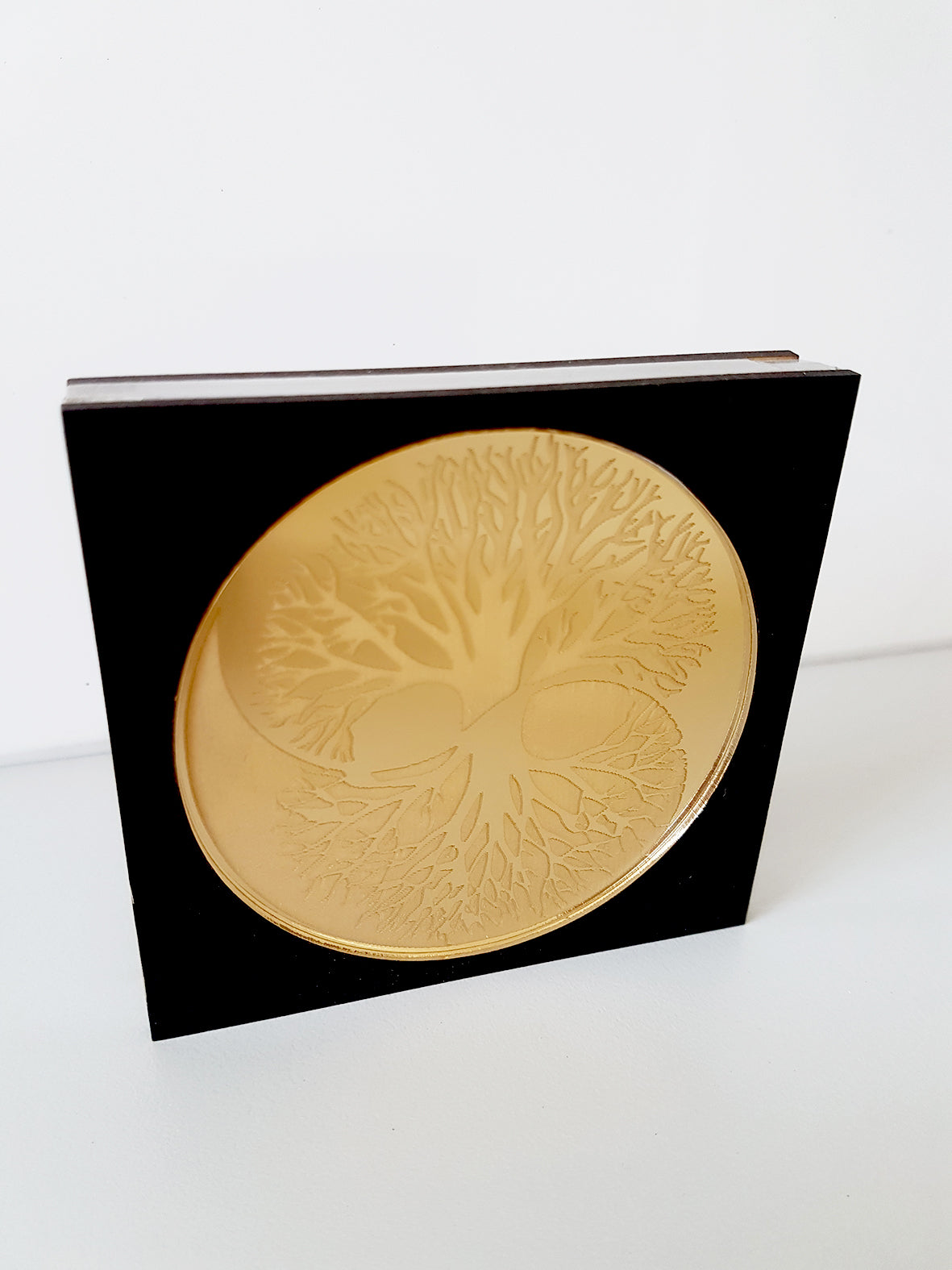 Yin Yang Tree γούρι, επιτραπέζιο χειροποίητο ξύλο & χρυσό plexiglass με Δέντρο Ζωής – So Cute by Dimi