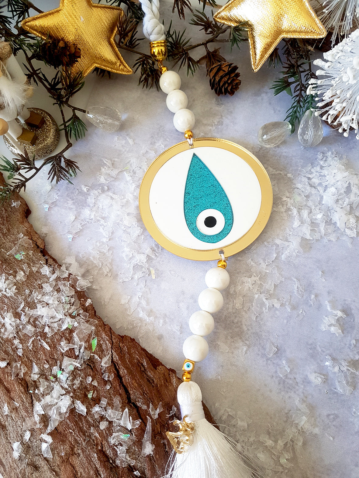 Γούρι μάτι με χάντρες και φούντα - So Cute by Dimi