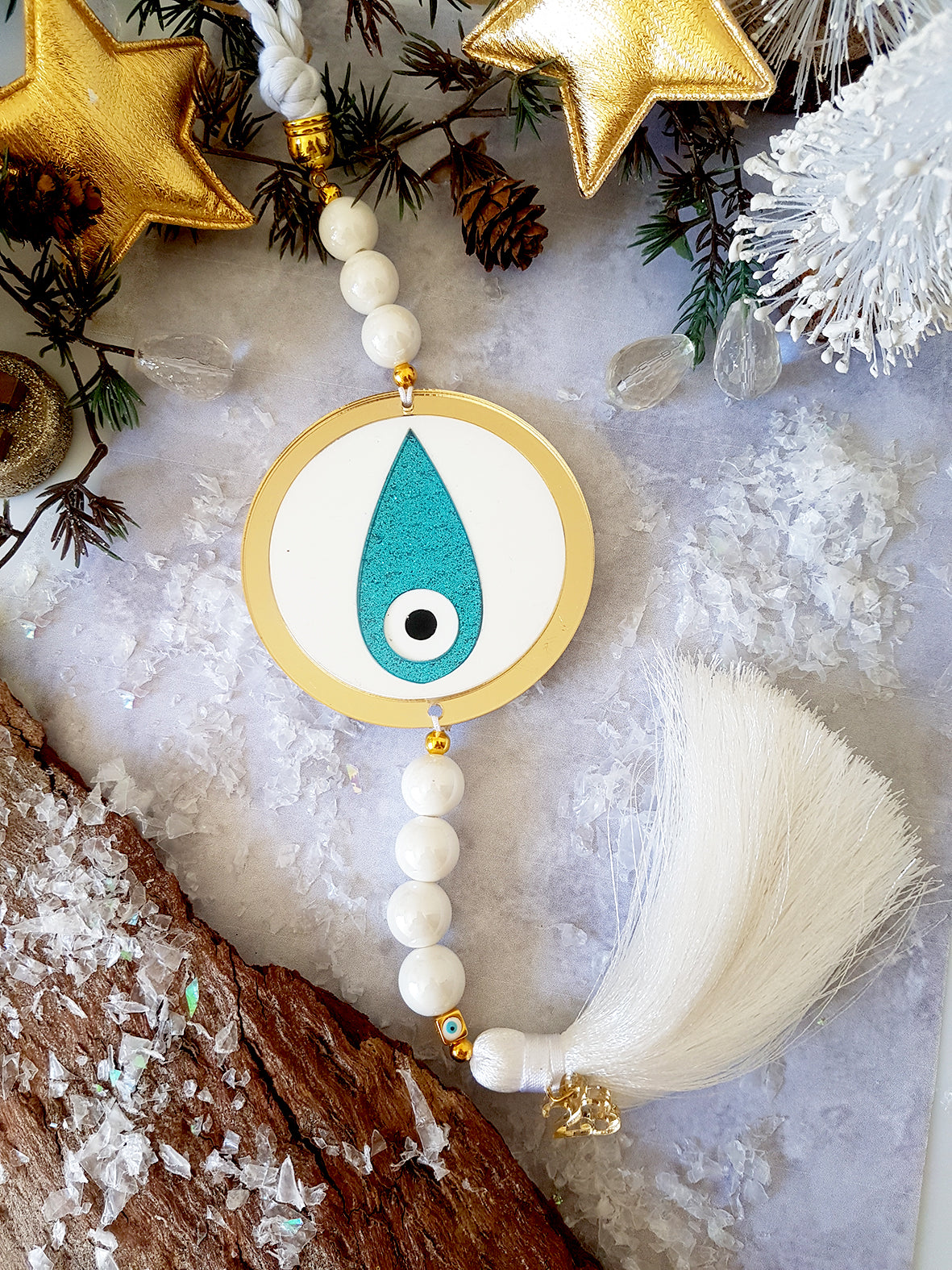 Γούρι μάτι με χάντρες και φούντα - So Cute by Dimi