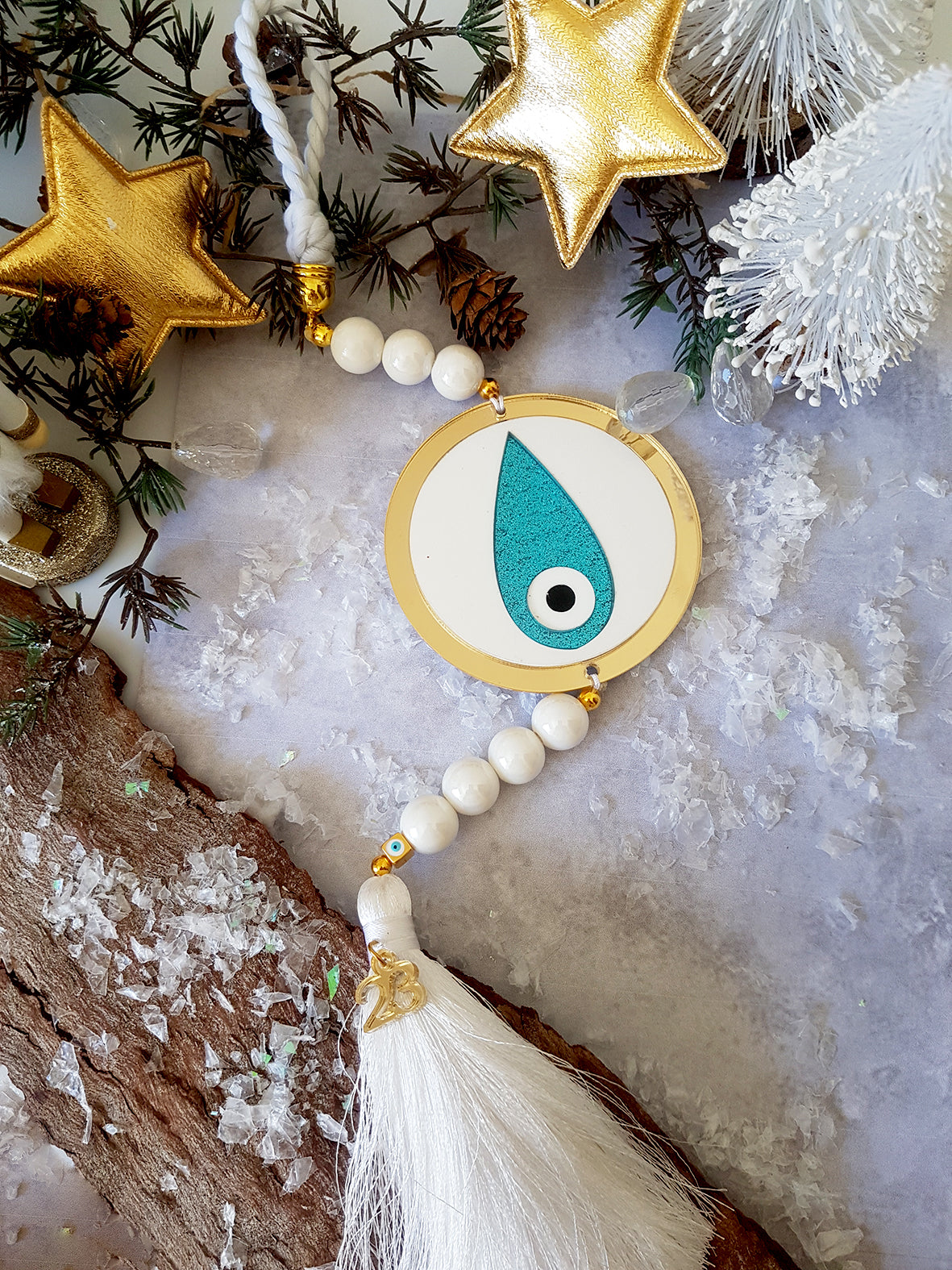 Γούρι μάτι με χάντρες και φούντα - So Cute by Dimi