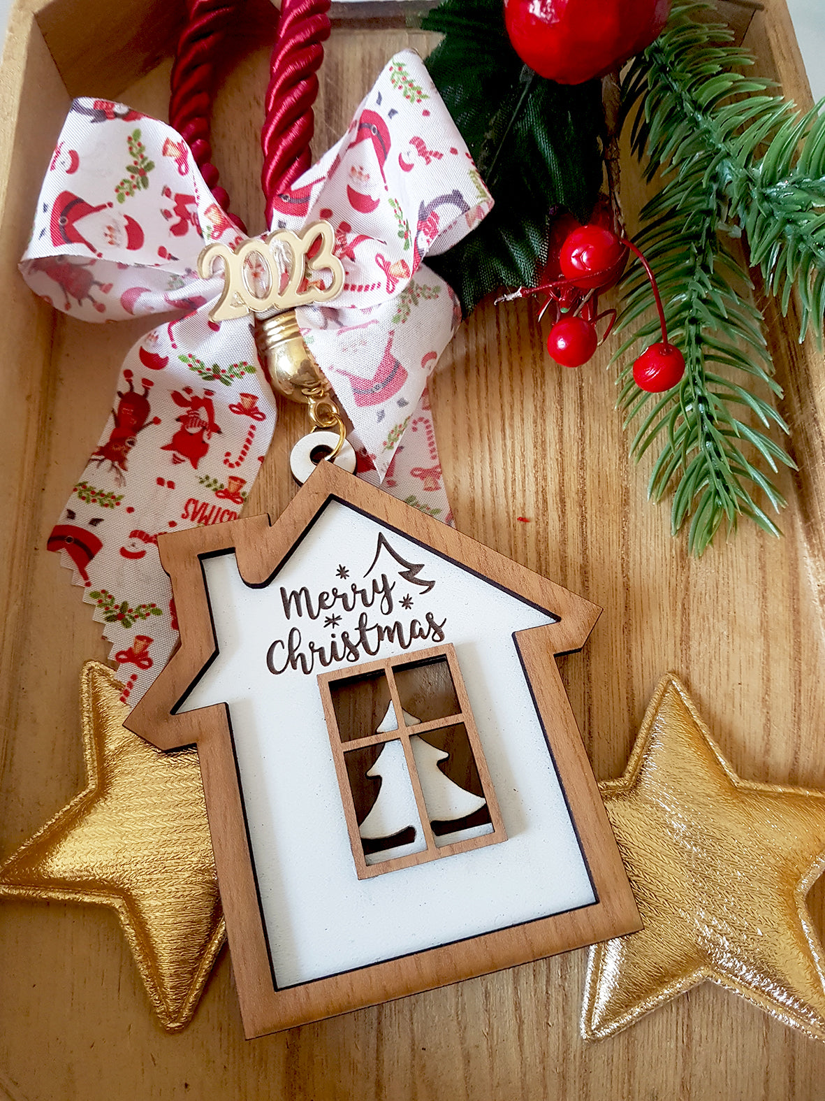 Κρεμαστά ξύλινα γούρια Merry Chirstmas σε 4 σχέδια - So Cute by Dimi