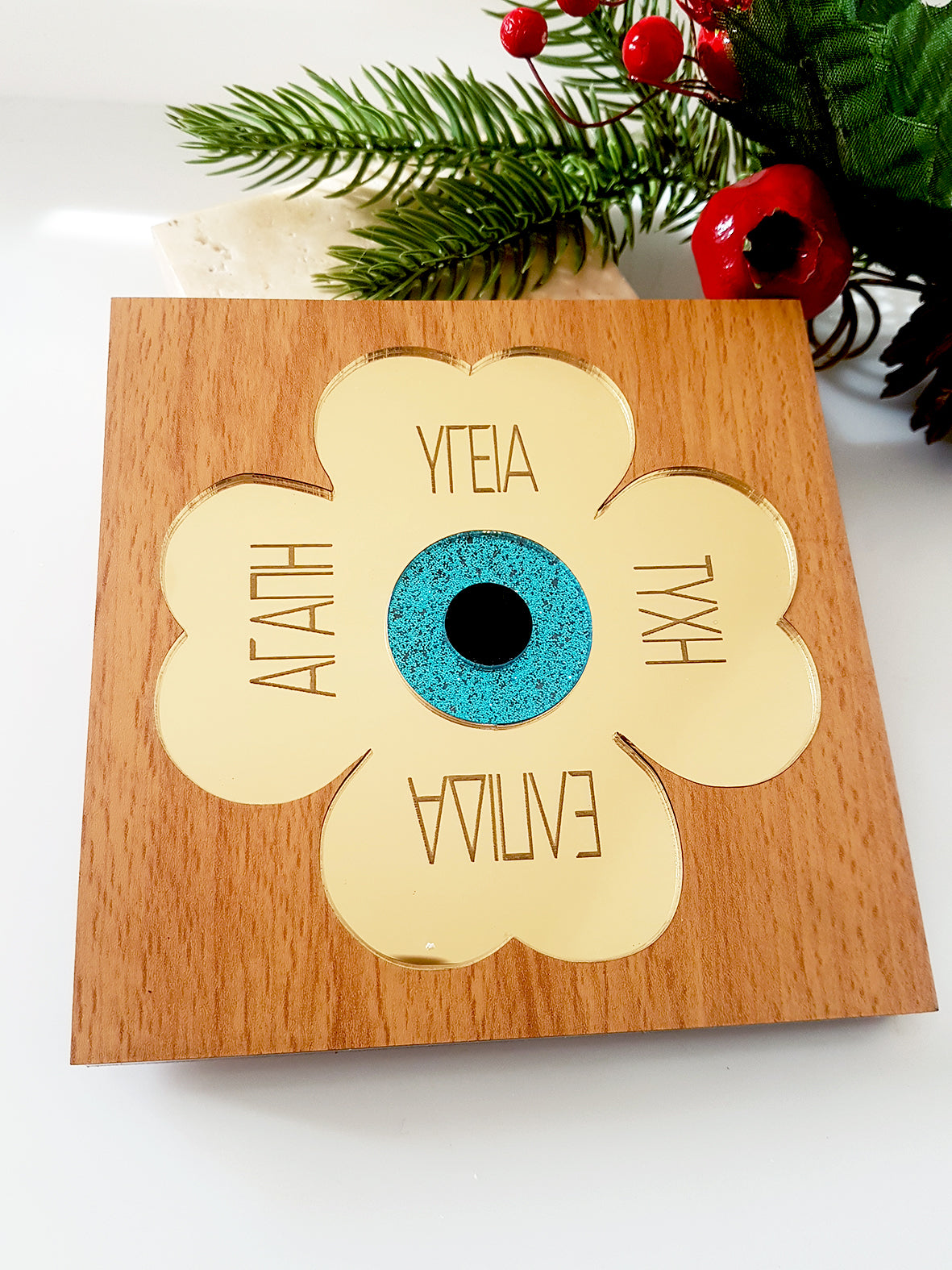 Γούρι τετράγωνο τριφύλλι με ευχές - So Cute by Dimi