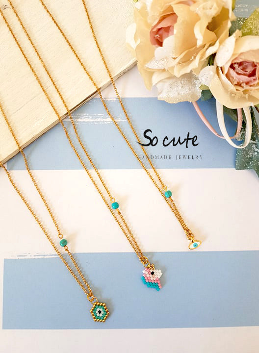 Παιδικό ατσάλινο κολιέ μάτι με σμάλτο - So Cute by Dimi