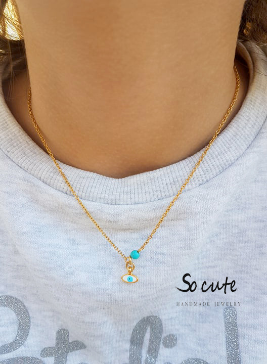 Παιδικό ατσάλινο κολιέ μάτι με σμάλτο - So Cute by Dimi