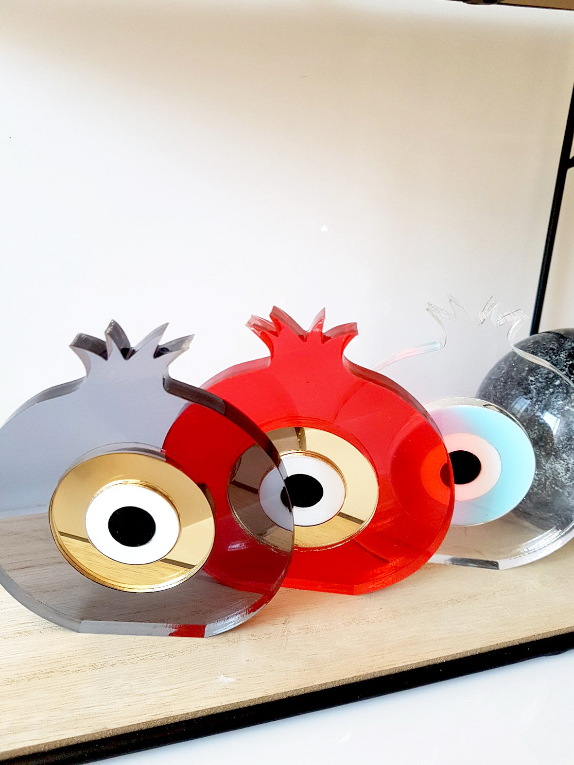 Χειροποίητο γούρι ρόδι plexiglass με μάτι σε διάφορα χρώματα (χρυσό, κόκκινο, γαλάζιο, ροζ) – So Cute by Dimi