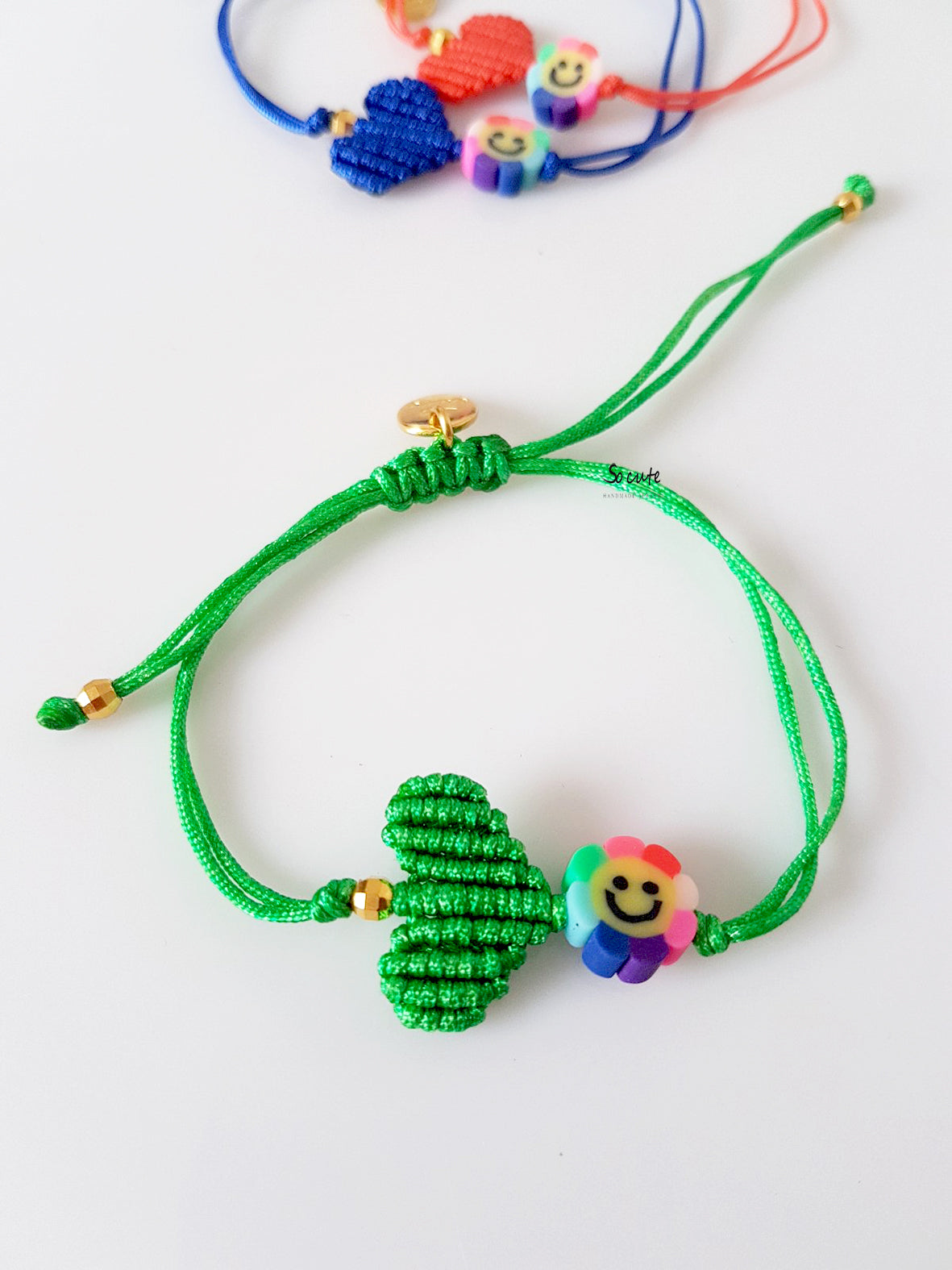 Παιδικό βραχιόλι πλεκτή καρδιά με προσωπάκι λουλούδι - So Cute by Dimi