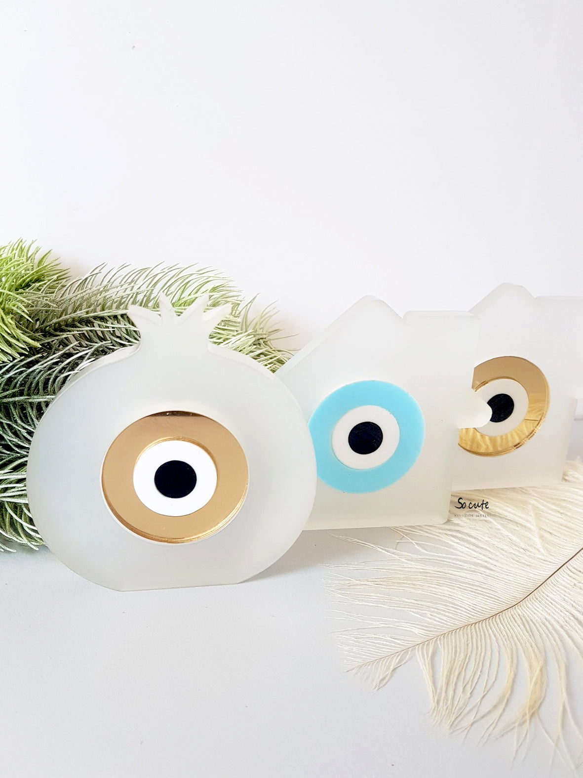 Χειροποίητο γούρι ρόδι plexiglass με μάτι σε διάφορα χρώματα (χρυσό, κόκκινο, γαλάζιο, ροζ) – So Cute by Dimi