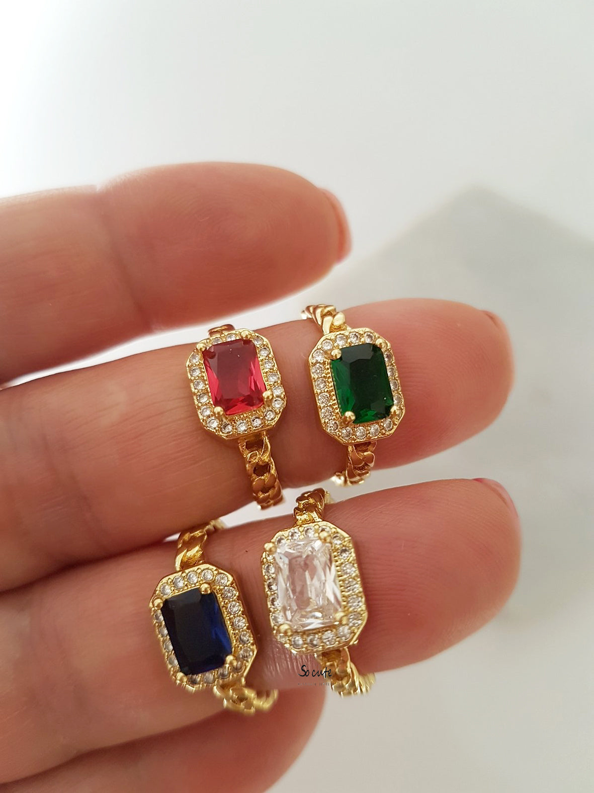 Δαχτυλίδι αλυσίδα με κρύσταλλο και ζιργκόν - So Cute by Dimi